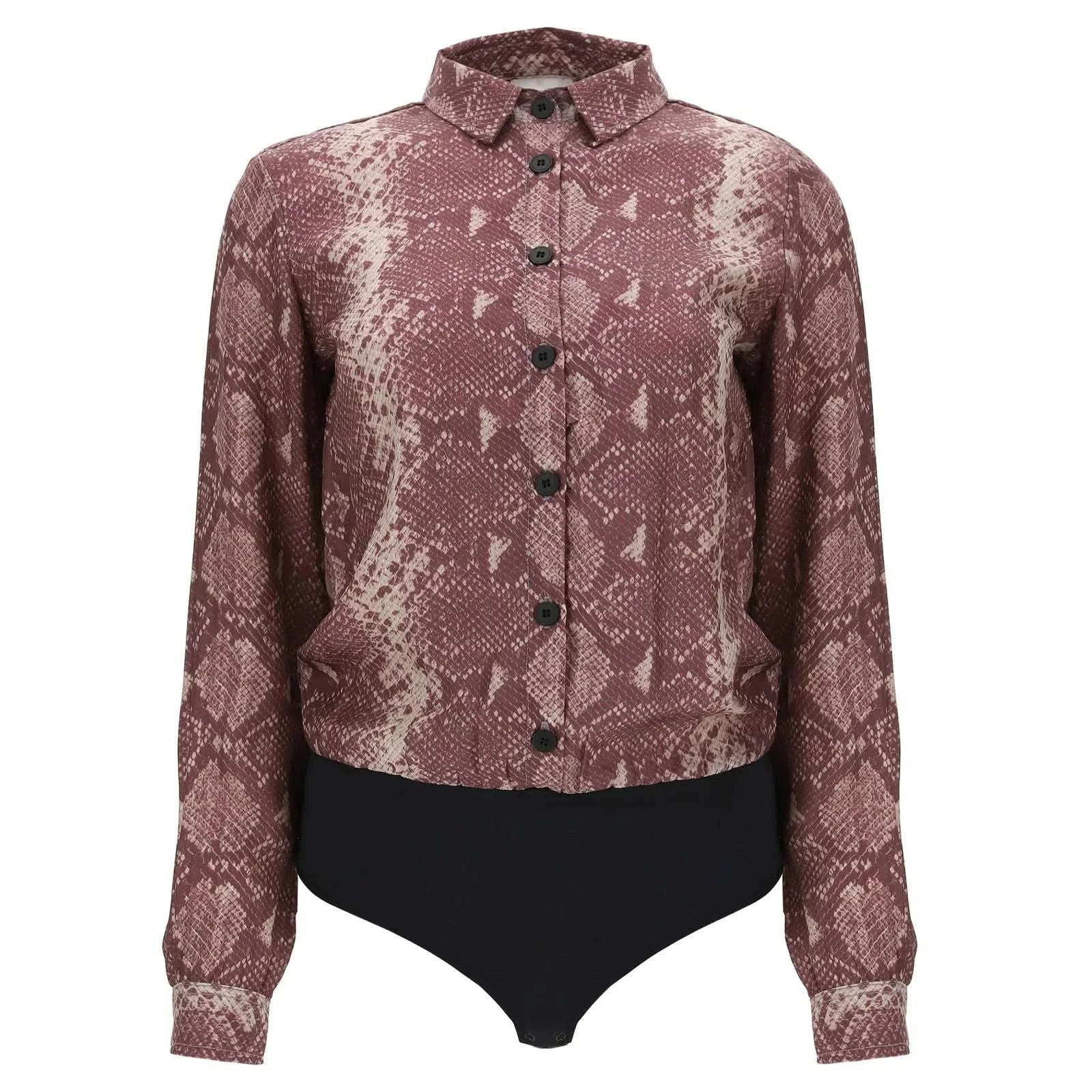Bodysuit with Collared Shirt - Red Snake Print - Image 3