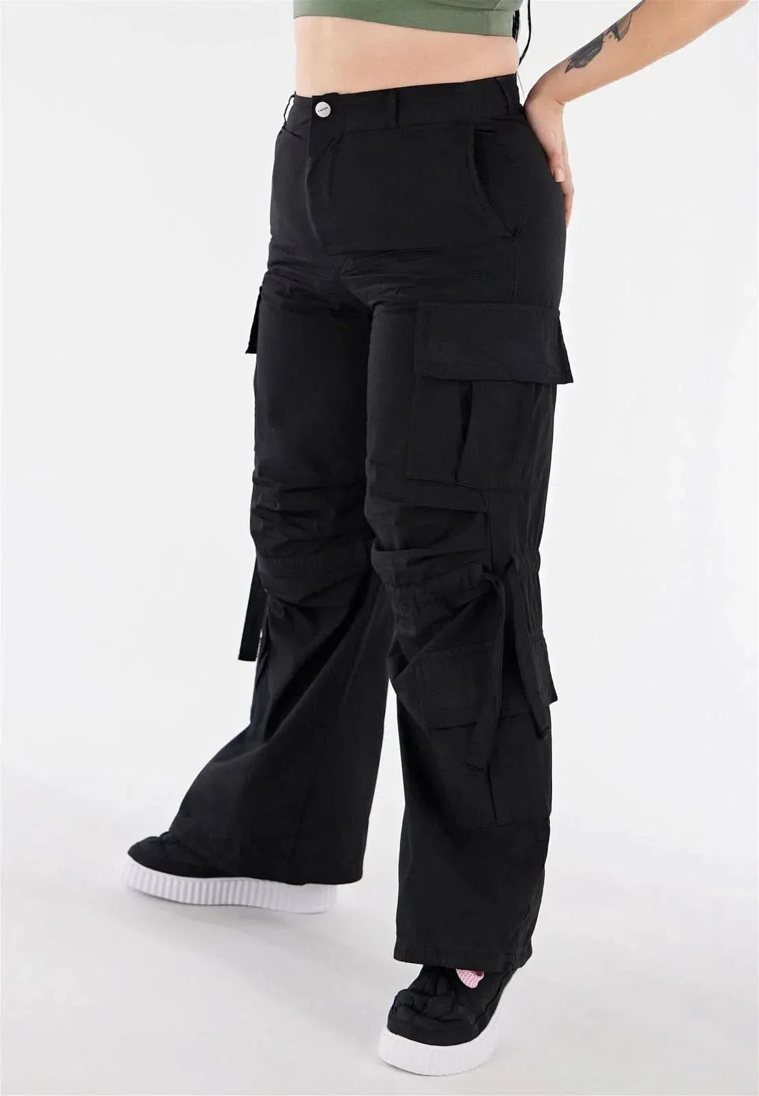 Cargo Trousers - High Waisted - Full Length - Black - Image 6