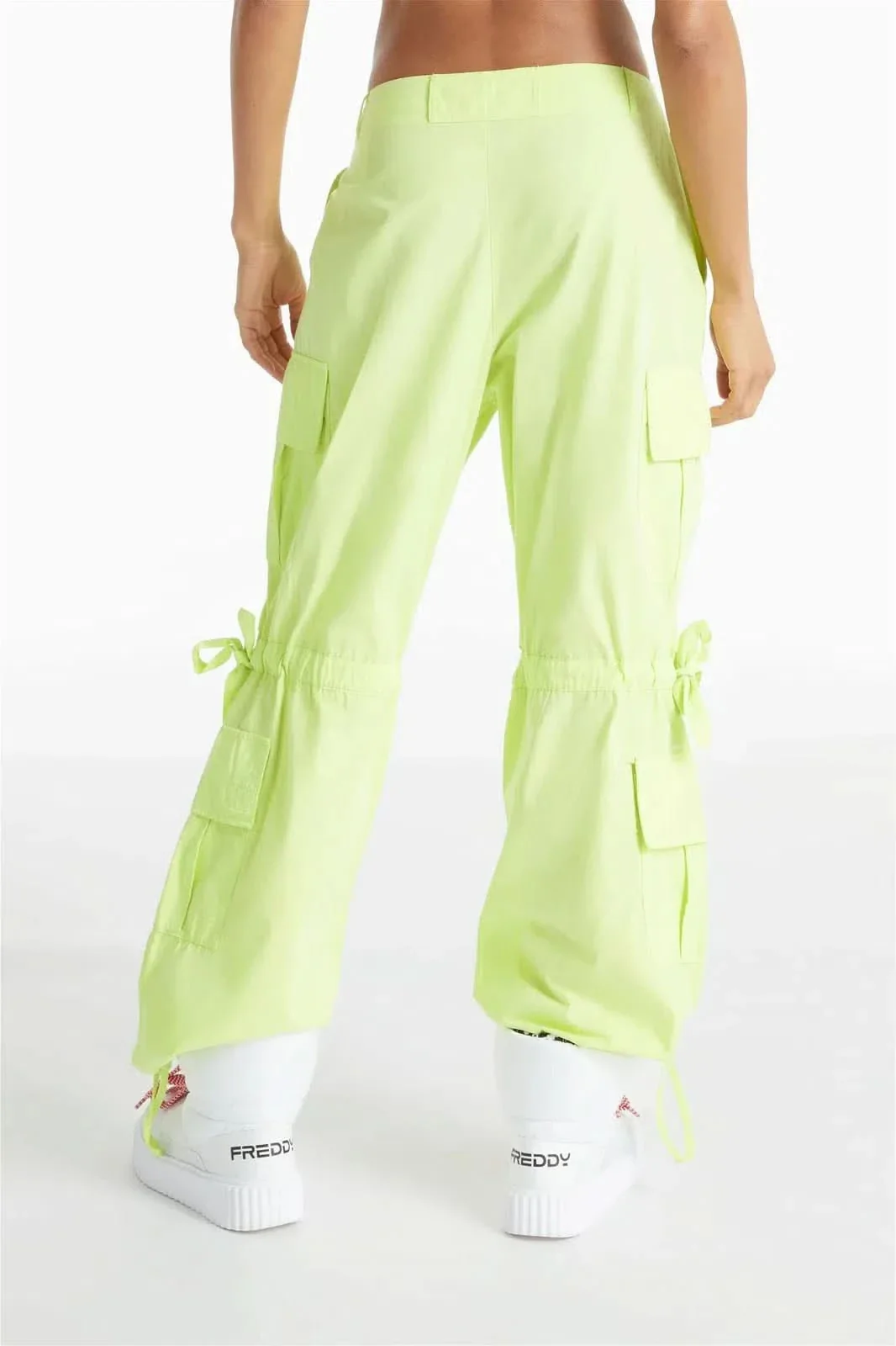 Cargo Trousers - High Waisted - Full Length - Lime Green - Image 5