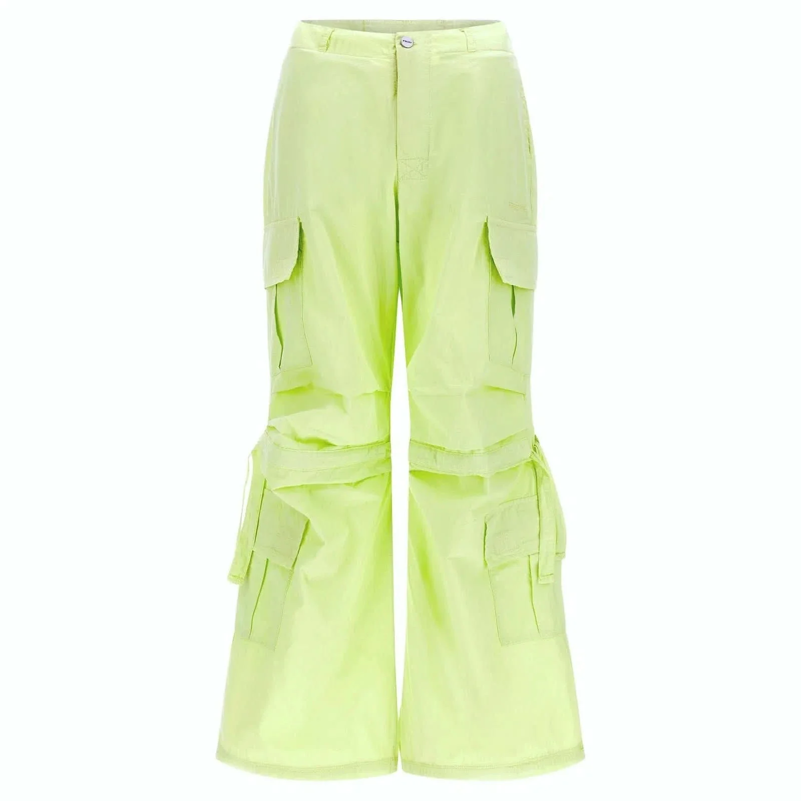 Cargo Trousers - High Waisted - Full Length - Lime Green - Image 6