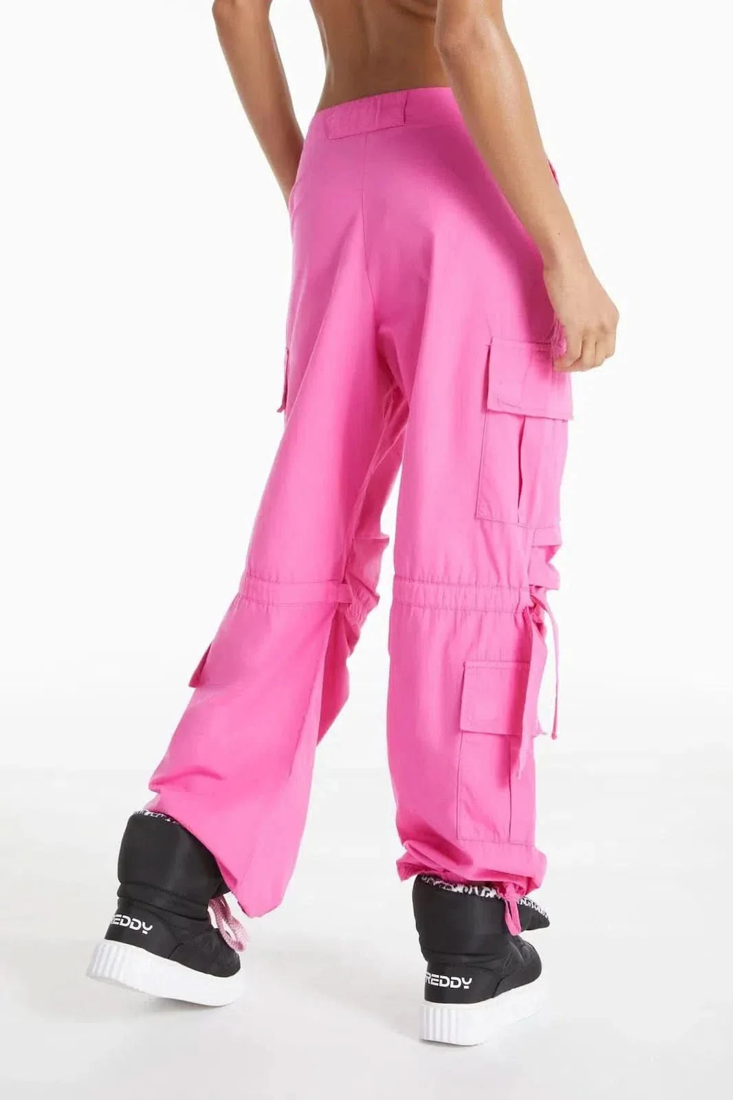 Cargo Trousers - High Waisted - Full Length - Pink - Image 4