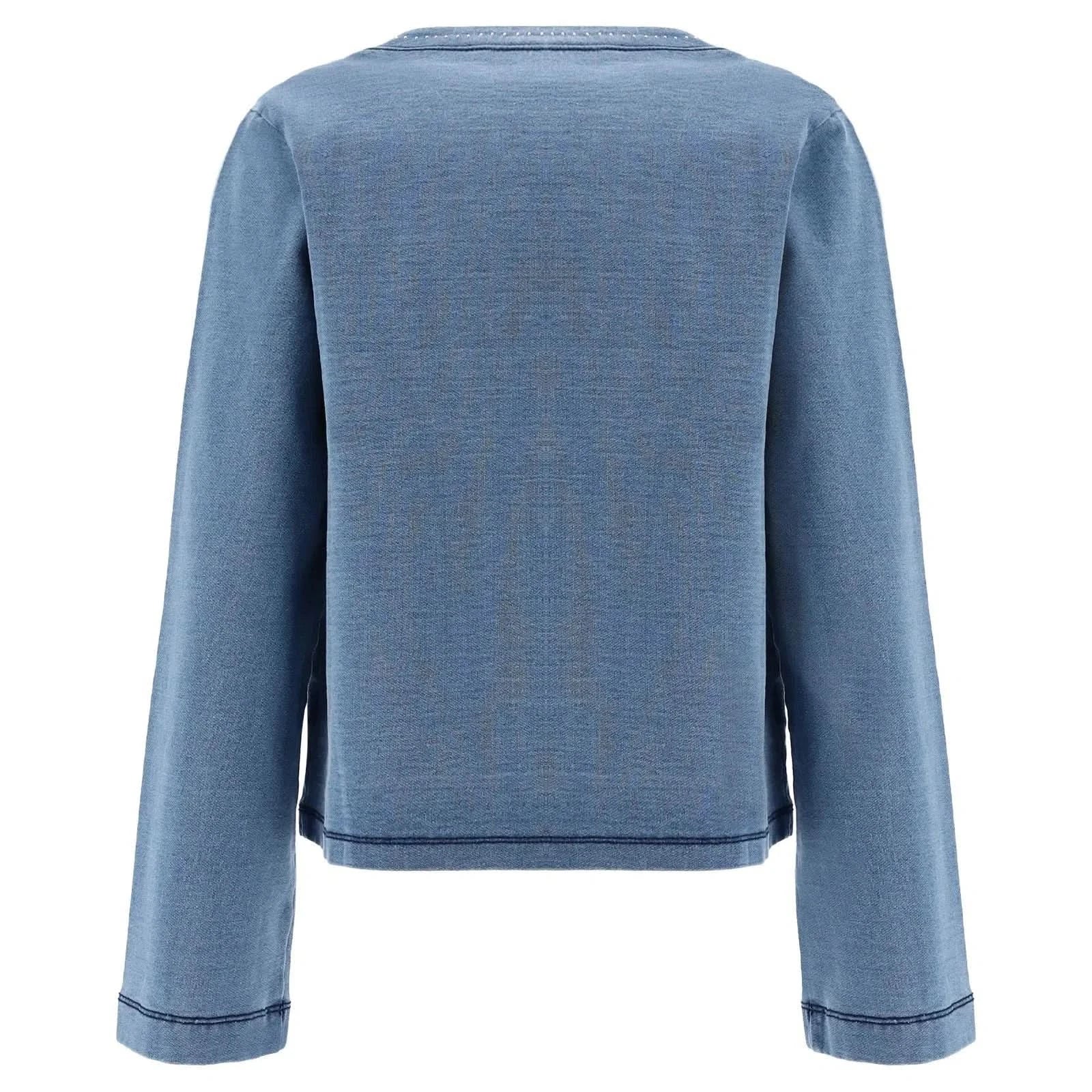 Fleece Jacket with Micro Studs - Light Blue Denim Effect - Image 2
