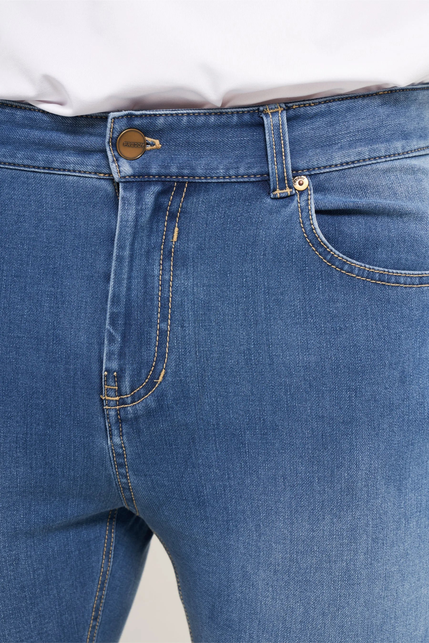 Freddy Men’s Jeans - Coastal Blue with Beige Stitching - Image 8