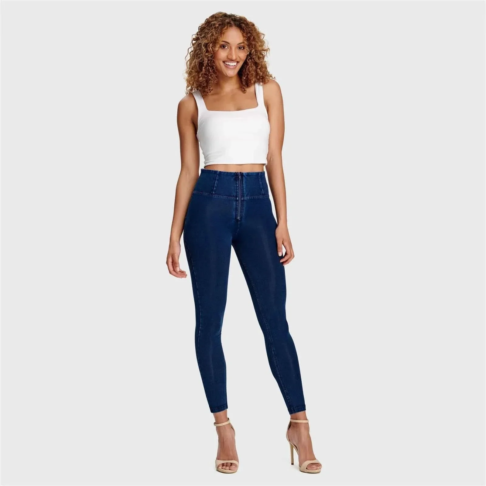 WRUP Denim - High Waisted - 7/8 Length - Dark Blue + Blue Stitching - Image 7