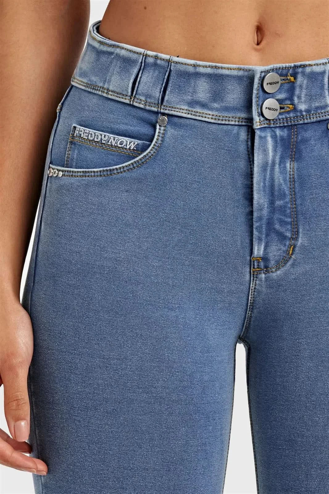 N.O.W® Denim - High Waisted - 7/8 Length - Light Blue + Yellow Stitching - Image 13