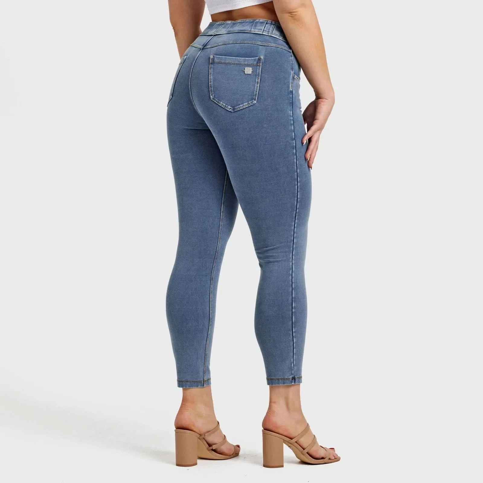 N.O.W® Denim - High Waisted - 7/8 Length - Light Blue + Yellow Stitching - Image 20