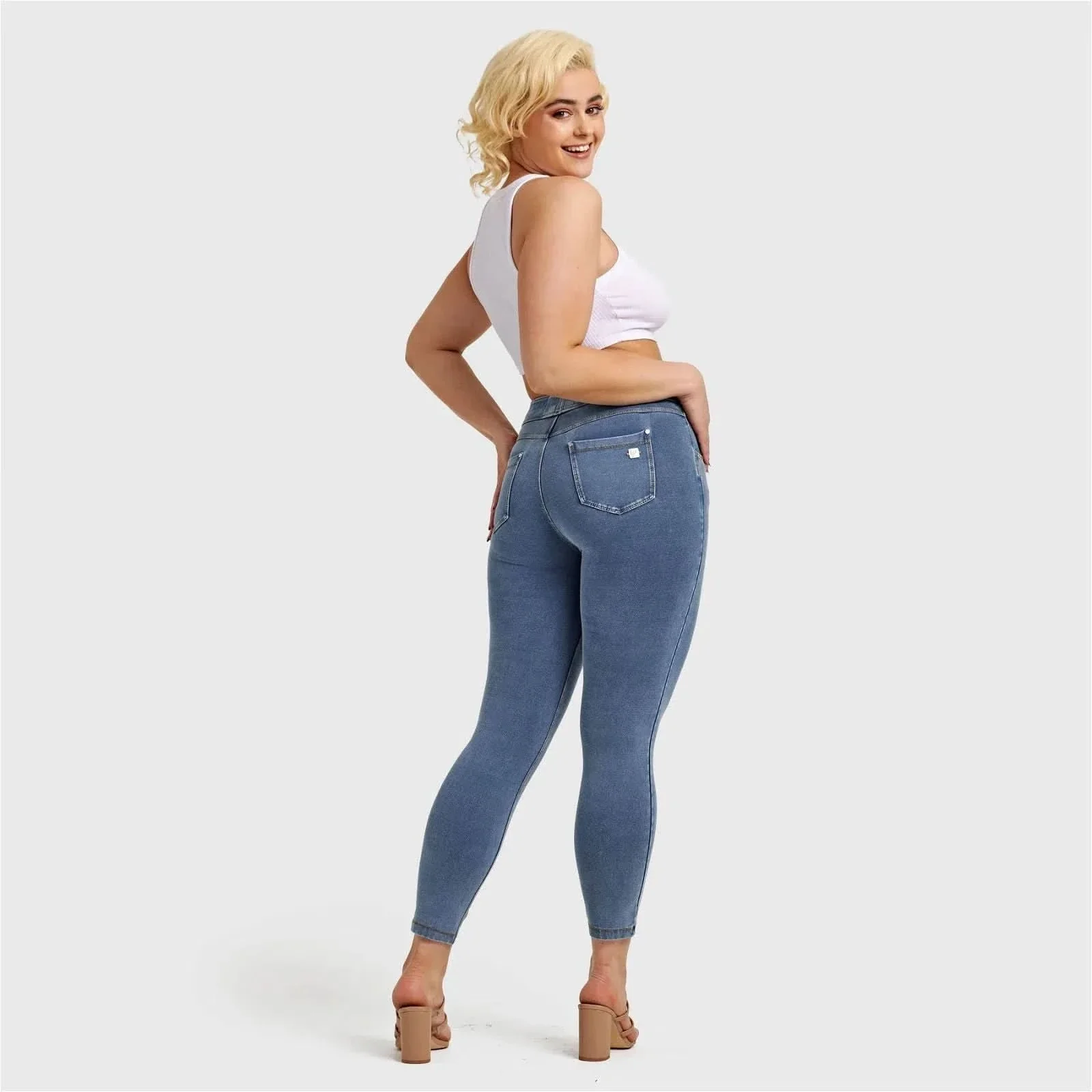 N.O.W® Denim - High Waisted - 7/8 Length - Light Blue + Yellow Stitching - Image 20
