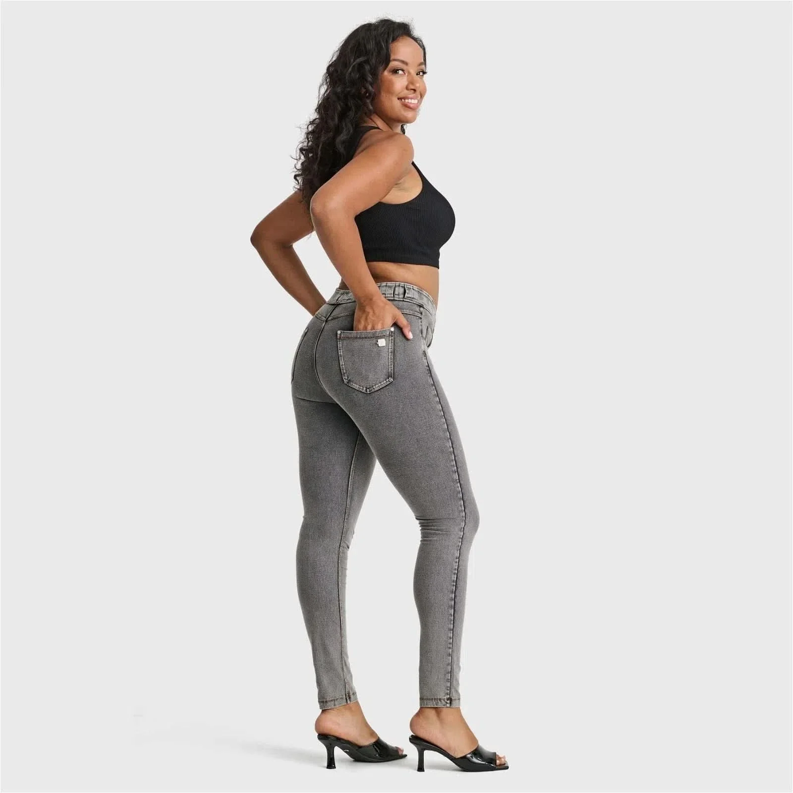 N.O.W® Denim - High Waisted - Full Length - Grey + Yellow Stitching - Image 2