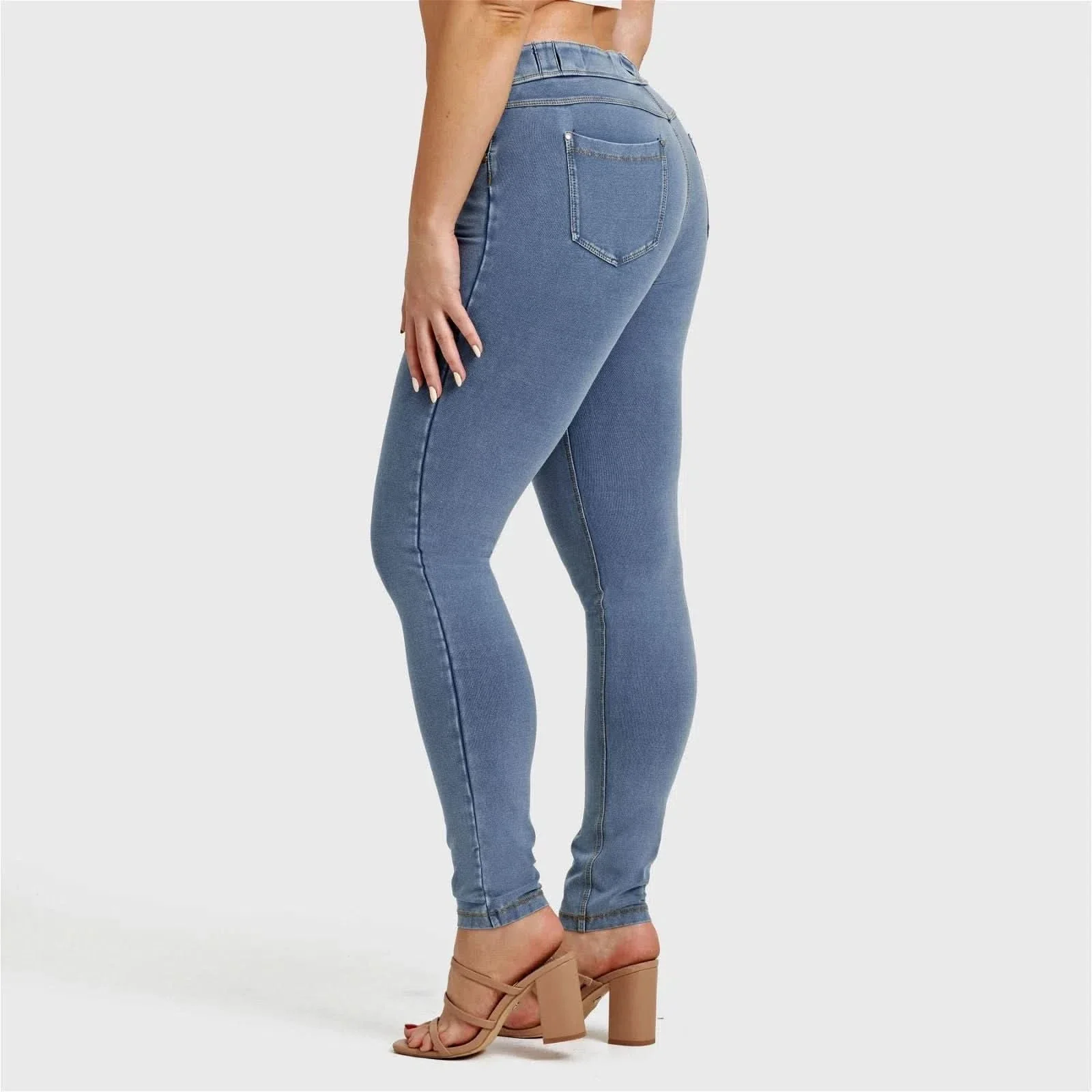 N.O.W® Denim - High Waisted - Full Length - Light Blue + Yellow Stitching - Image 19