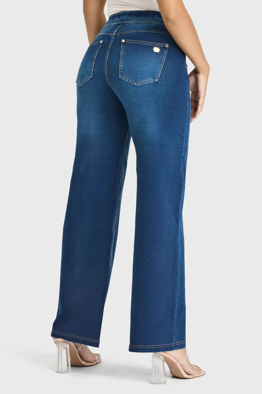 N.O.W® Denim Limited Edition - High Waisted - Wide Leg - Dark Blue + Yellow Stitching - Image 3