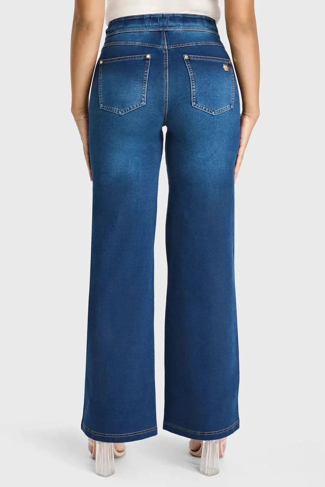 N.O.W® Denim Limited Edition - High Waisted - Wide Leg - Dark Blue + Yellow Stitching - Image 7