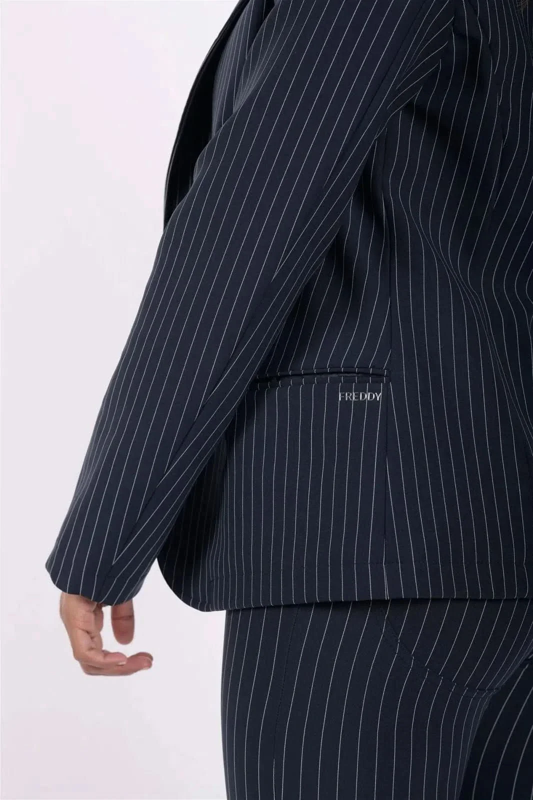 Made In Italy Pinstripe Suit Blazer - Navy Blue + White - Image 8