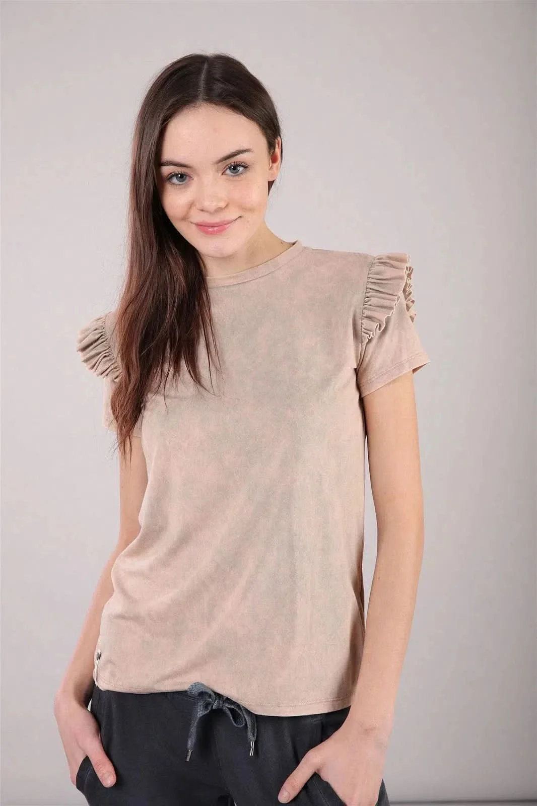 T shirt with ruffled insert - Beige Marble - Image 2