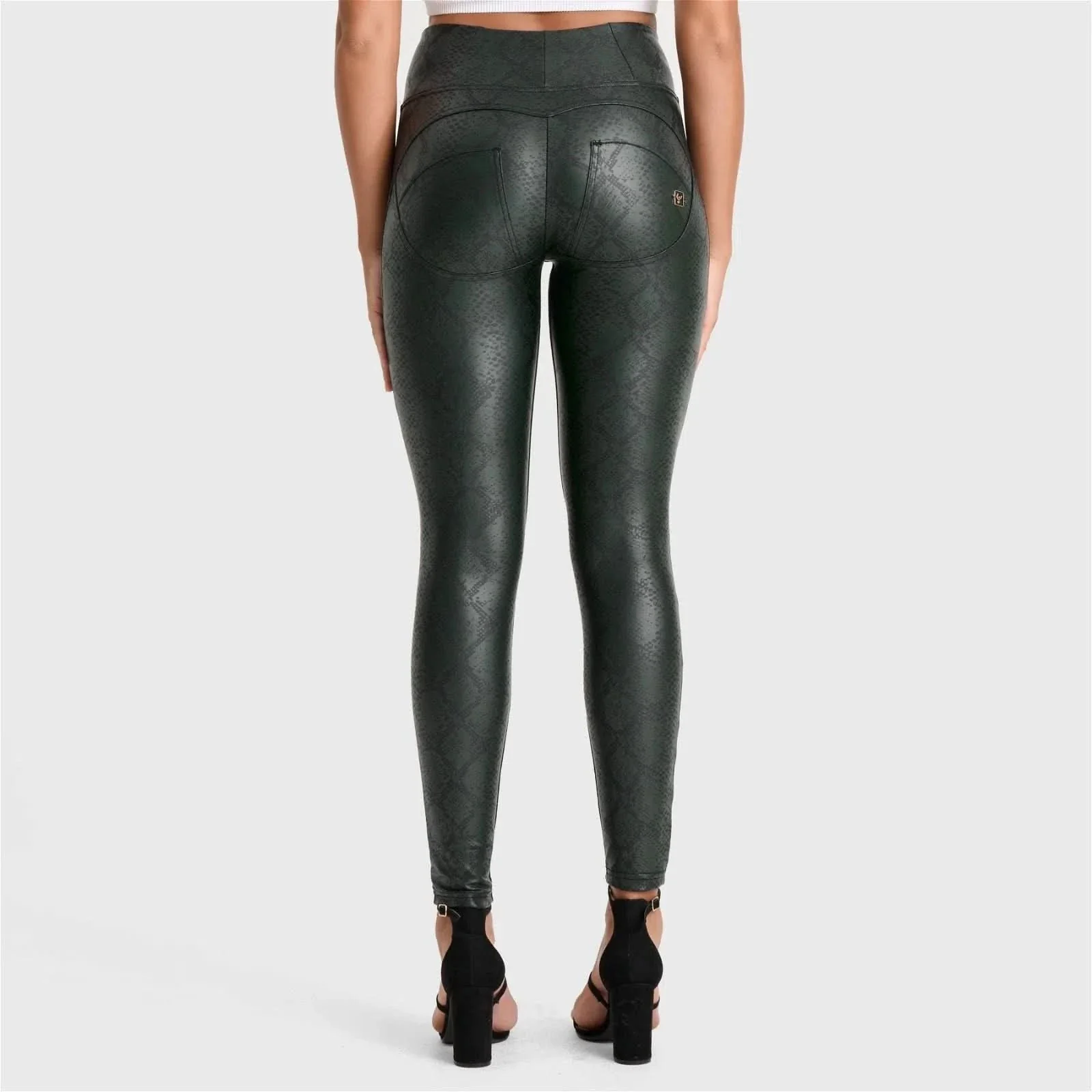 WRUP Python Faux Leather Limited Edition - High Waisted - Full Length - Forest Mist - Image 3