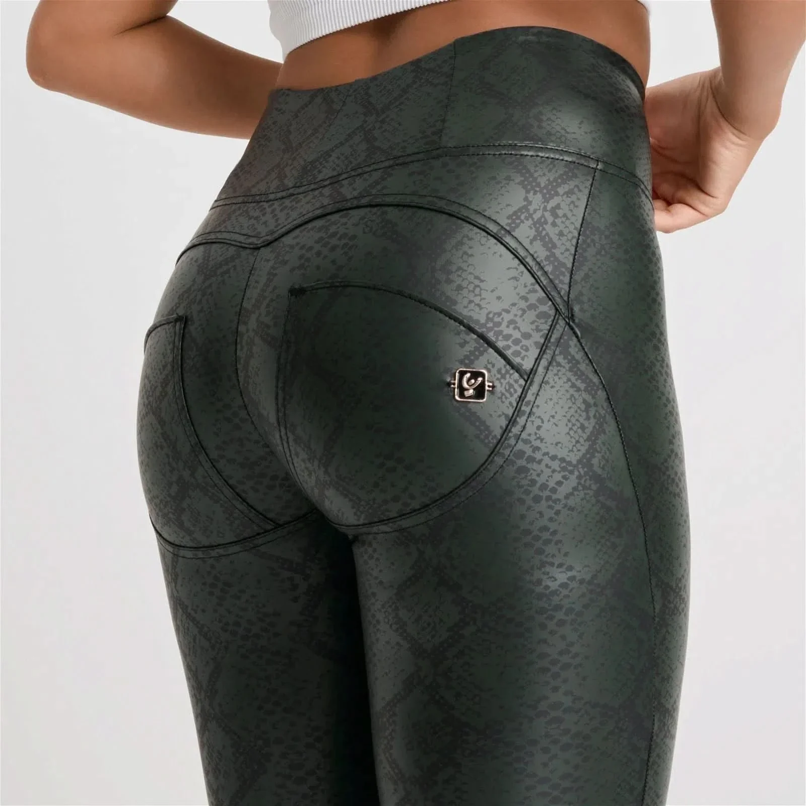 WRUP Python Faux Leather Limited Edition - High Waisted - Full Length - Forest Mist - Image 8