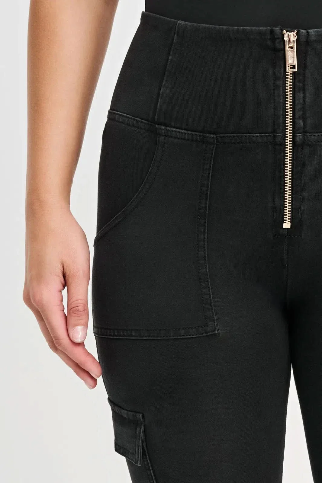 WRUP Cargo Denim - High Waisted - Straight Leg - Black + Black Stitching - Image 5