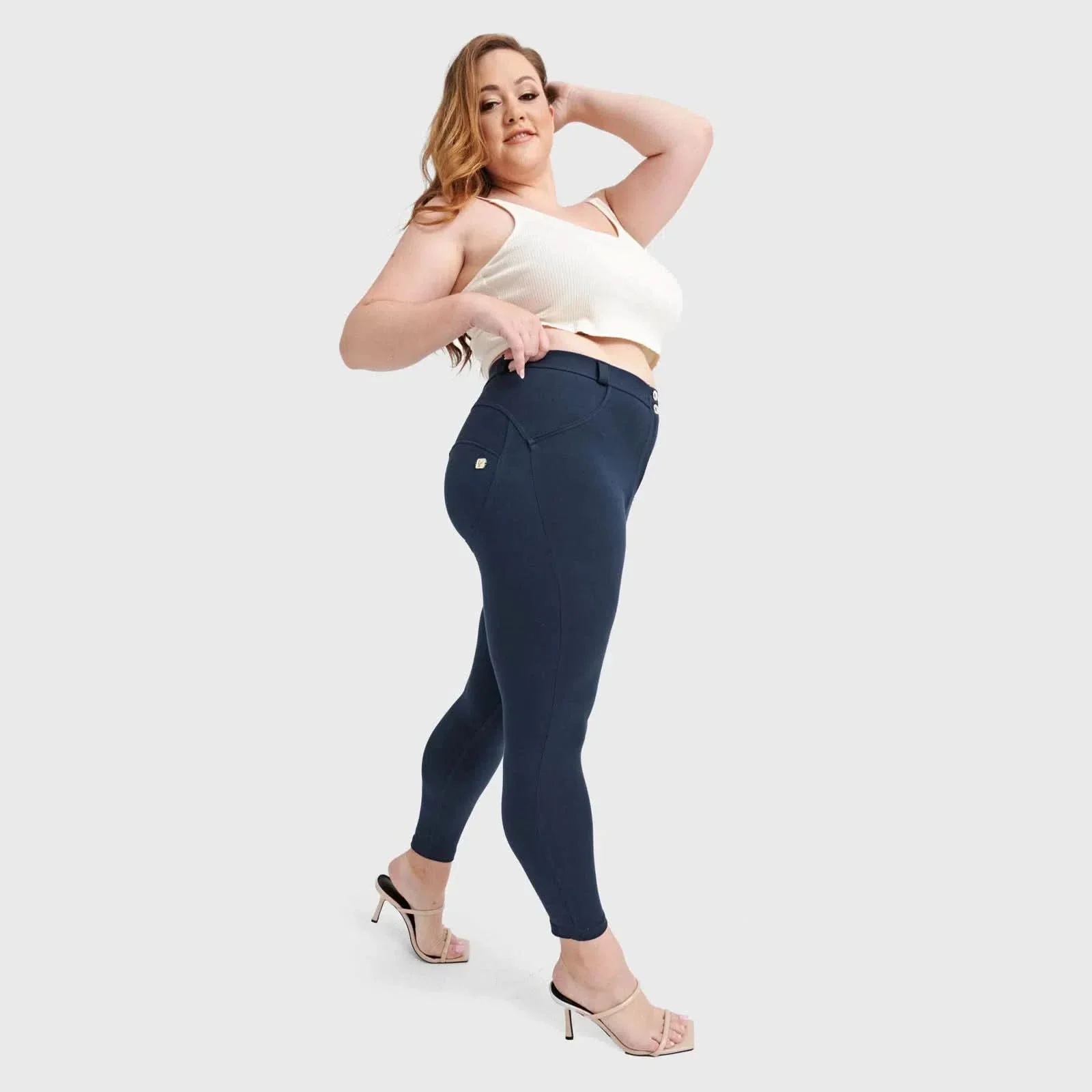 WRUP Curvy Fashion - High Waisted - 7/8 Length - Navy Blue - Image 3