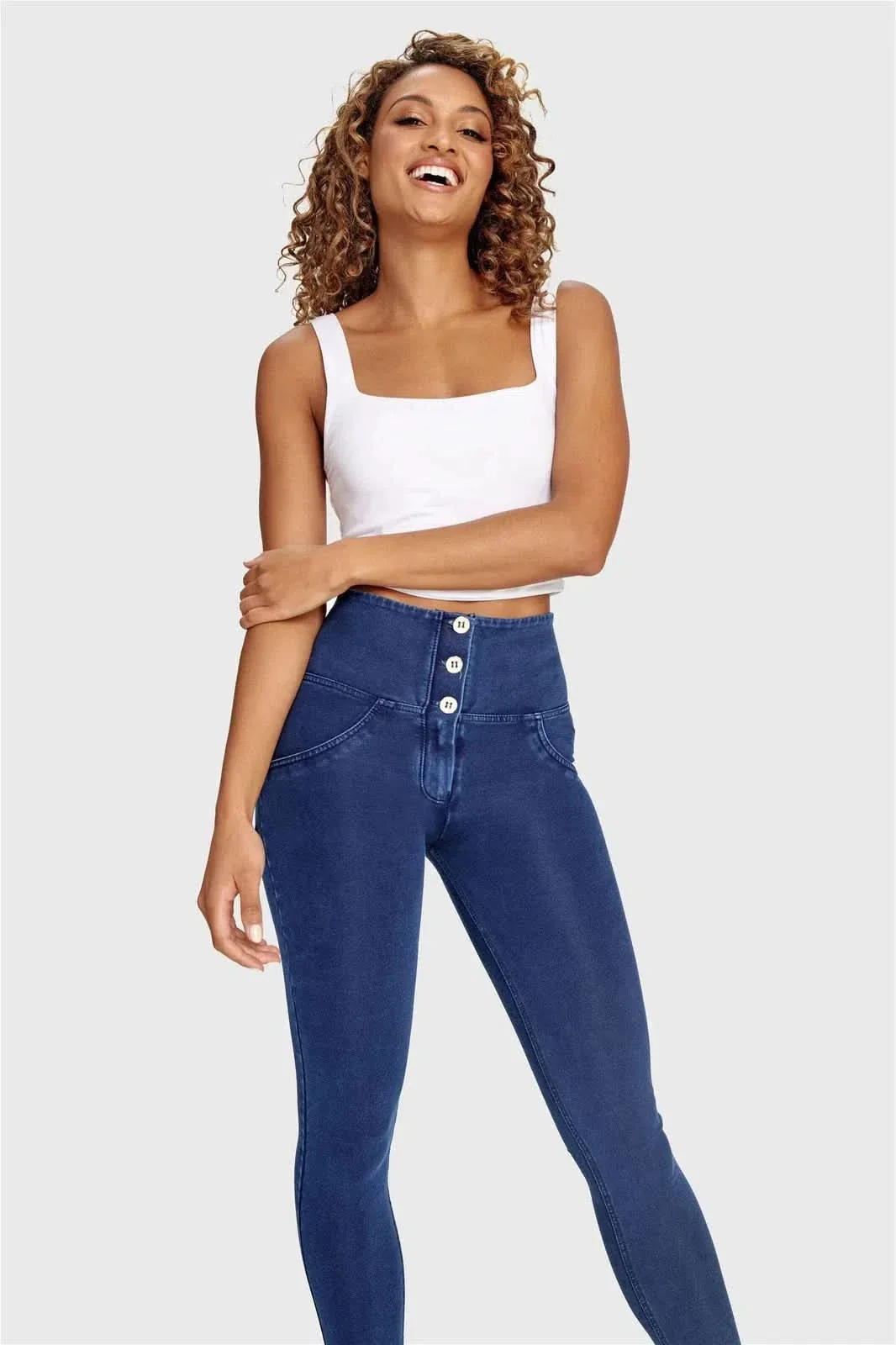 WRUP Denim - 3 Button High Waisted - 7/8 Length - Dark Blue + Blue Stitching - Image 3