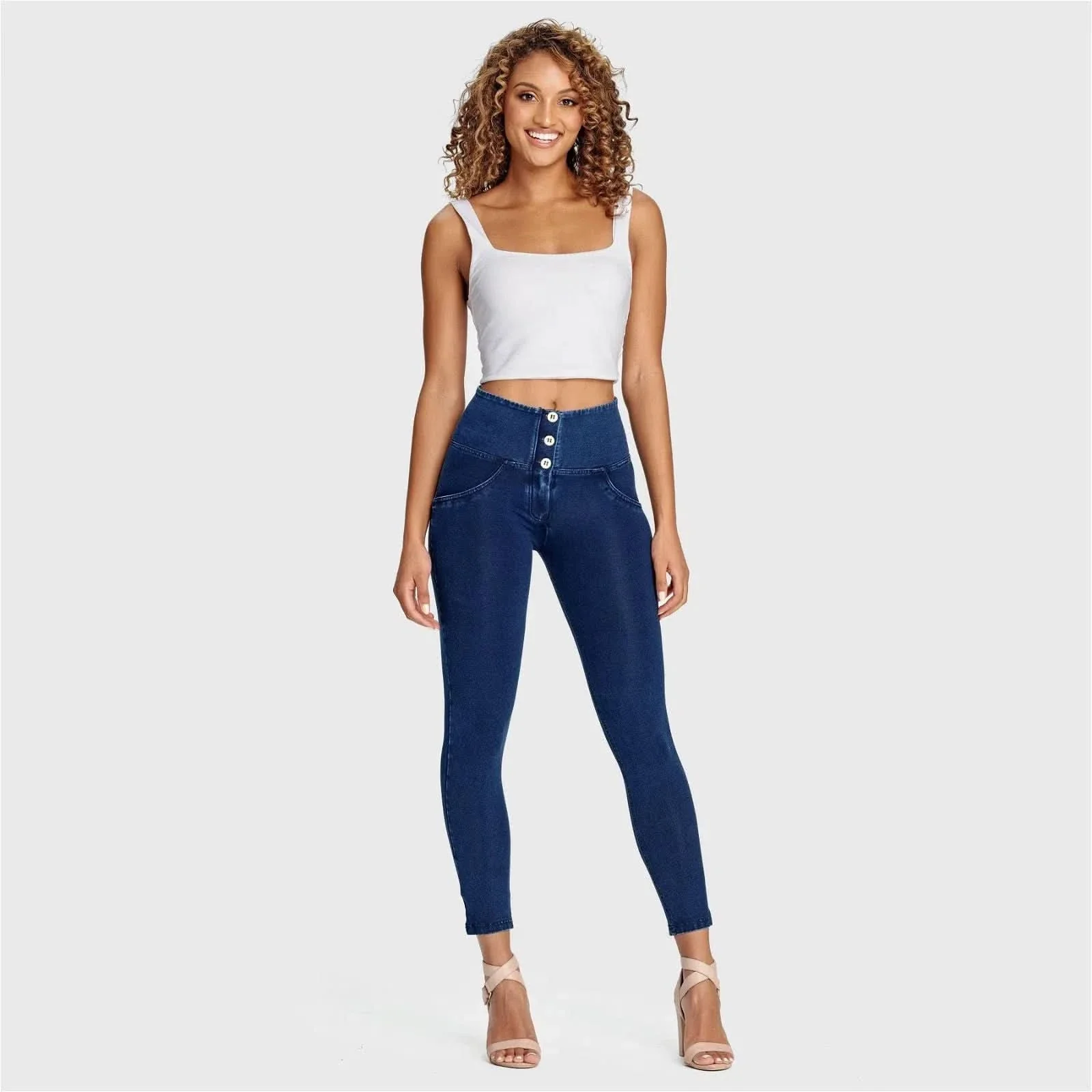 WRUP Denim - 3 Button High Waisted - 7/8 Length - Dark Blue + Blue Stitching - Image 6