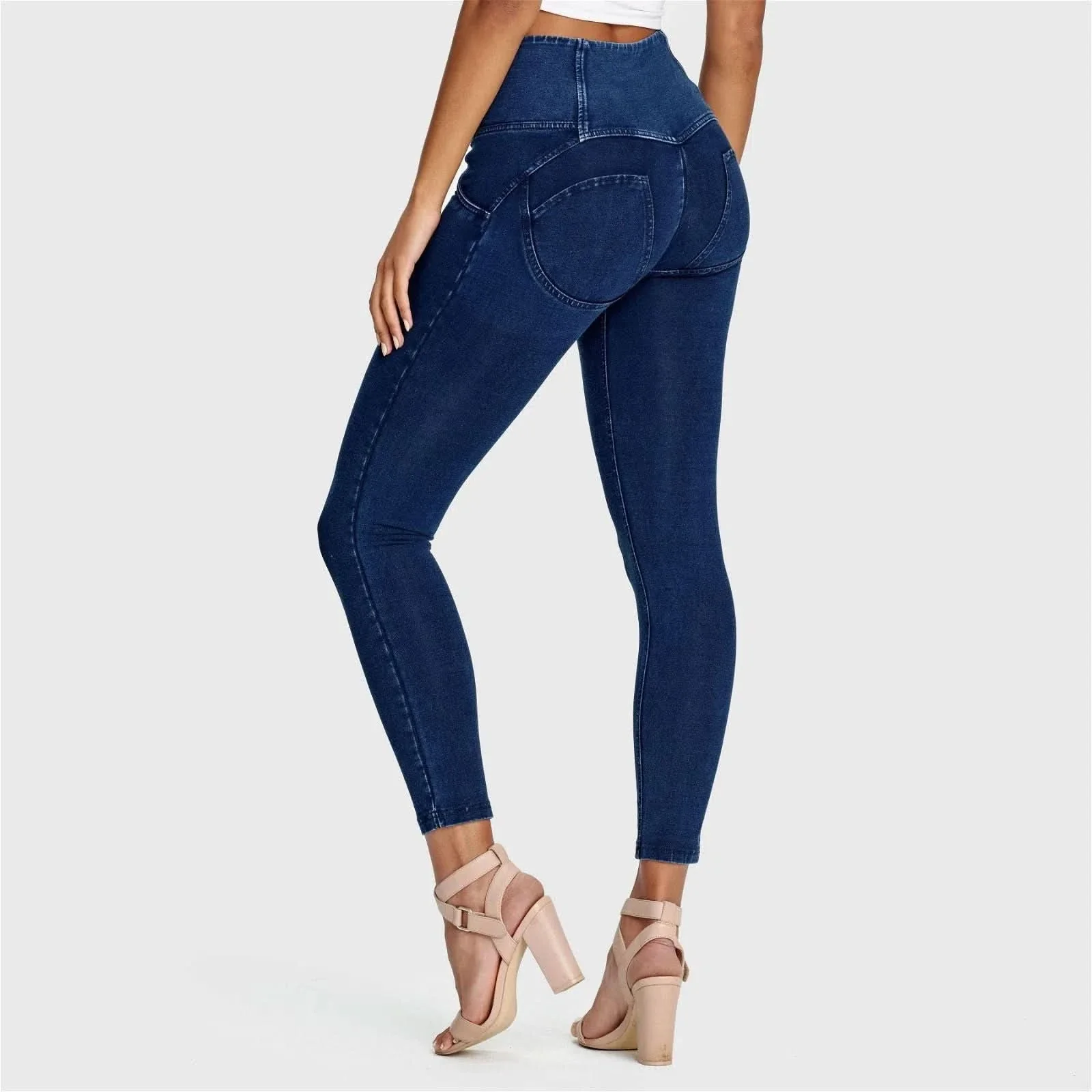 WRUP Denim - 3 Button High Waisted - 7/8 Length - Dark Blue + Blue Stitching - Image 8