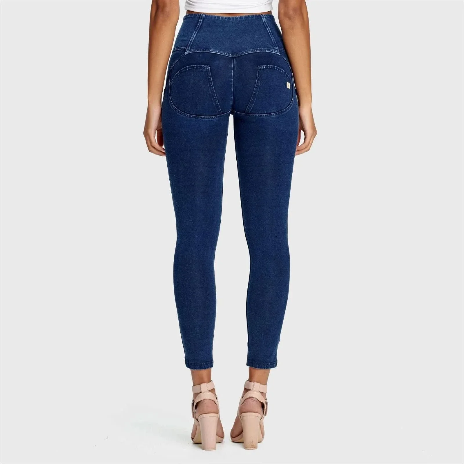 WRUP Denim - 3 Button High Waisted - 7/8 Length - Dark Blue + Blue Stitching - Image 9