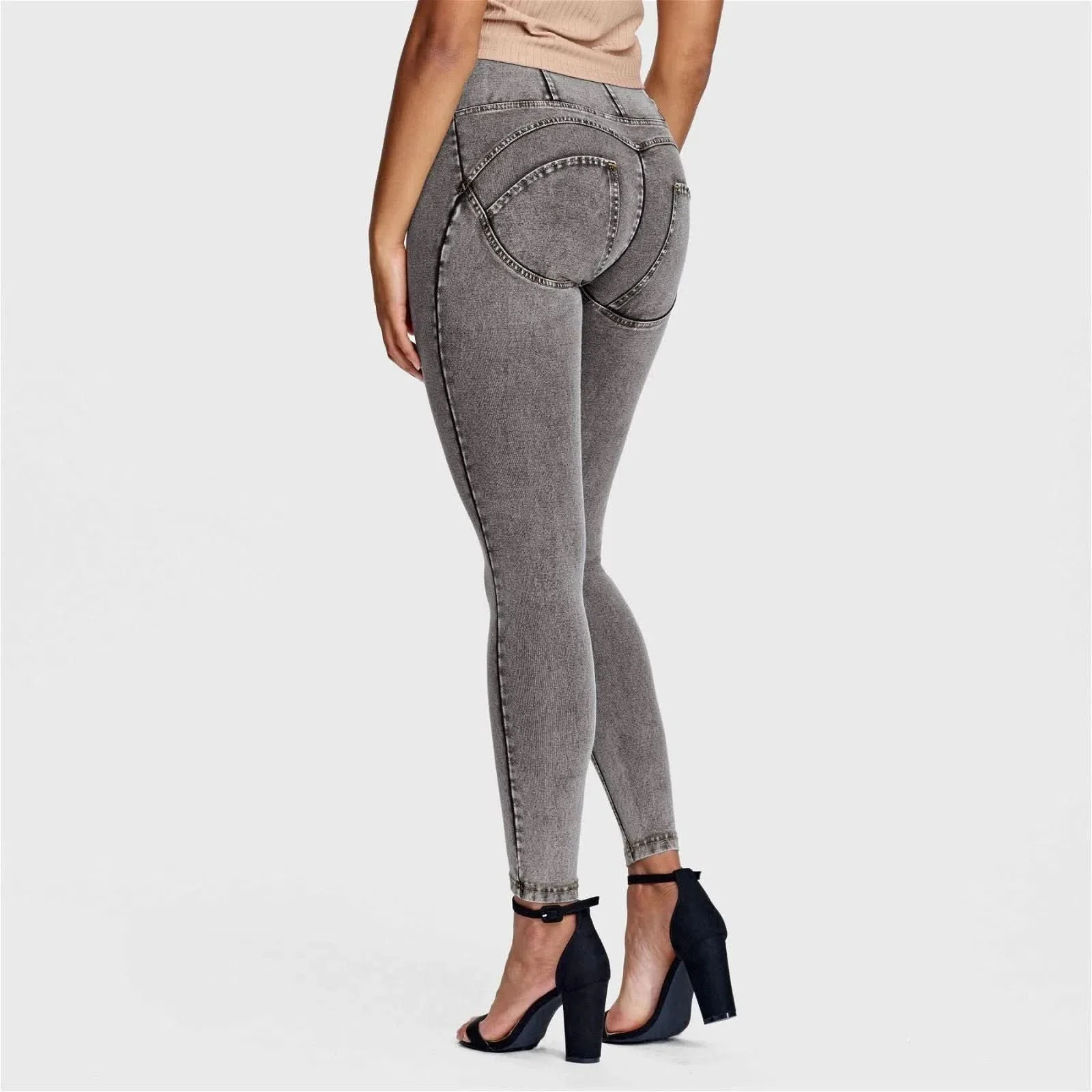 WRUP Denim - High Waisted - 7/8 Length - Grey + Yellow Stitching - Image 4