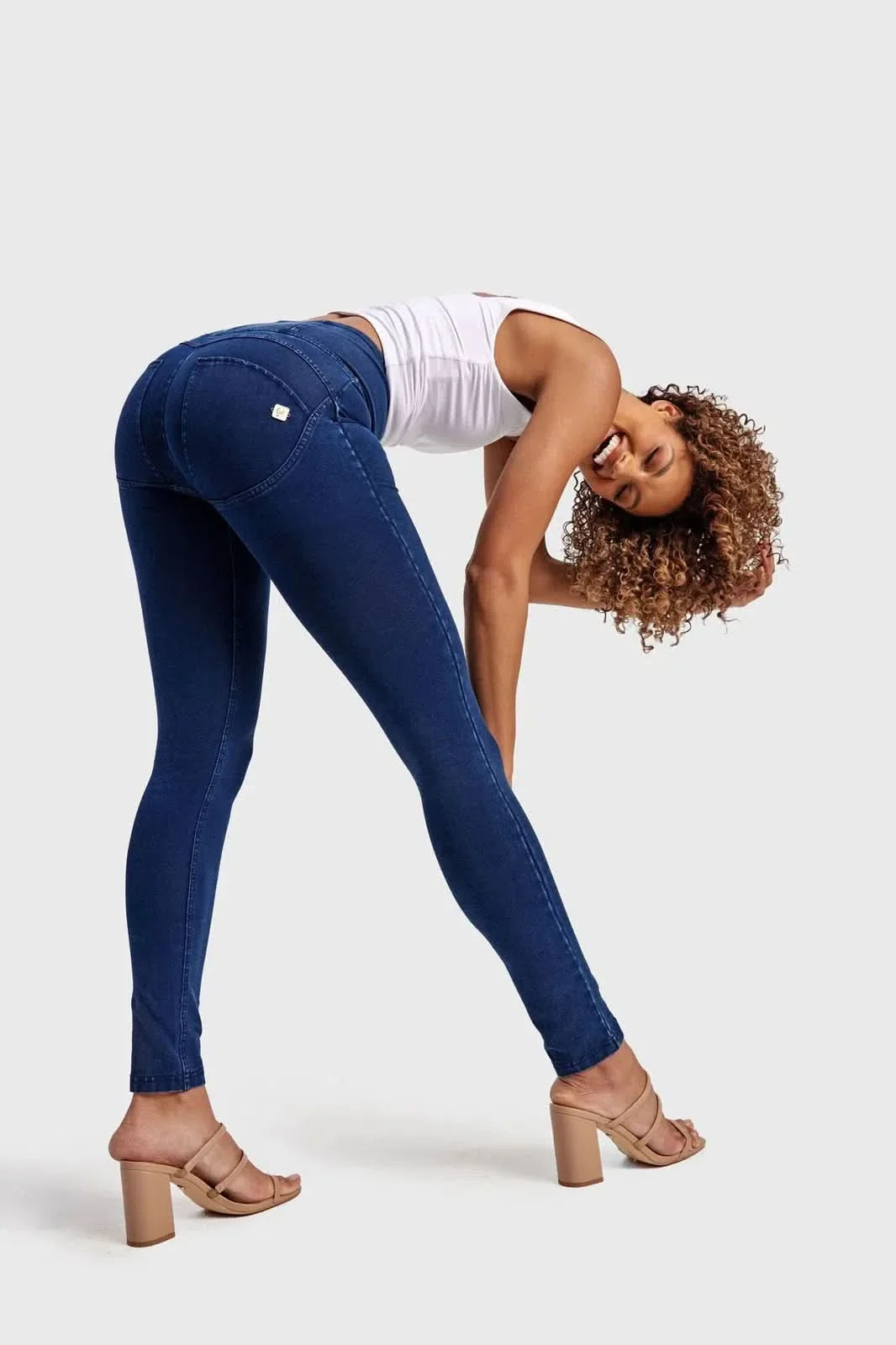 WRUP Denim - High Waisted - Full Length - Dark Blue + Blue Stitching - Image 4
