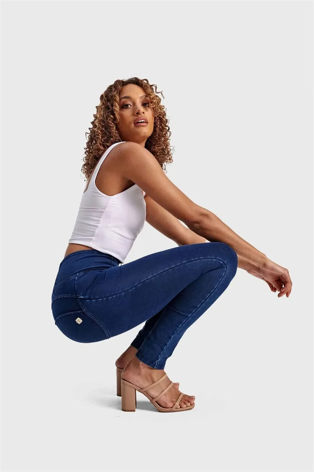 WRUP Denim - High Waisted - Full Length - Dark Blue + Blue Stitching - Image 5