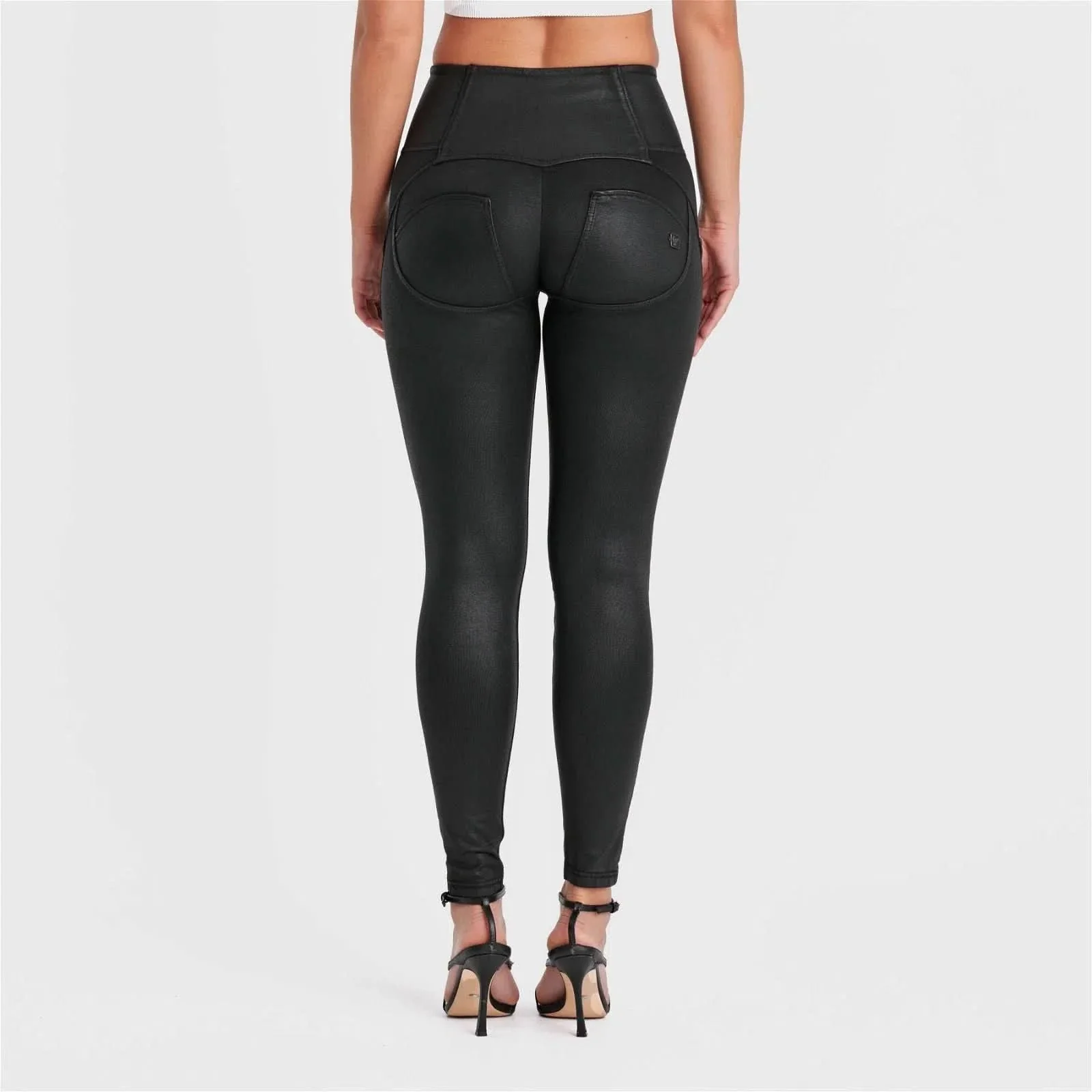 WRUP Denim Limited Edition - High Waisted - Full Length - Coated Black + Black Stitching - Image 5