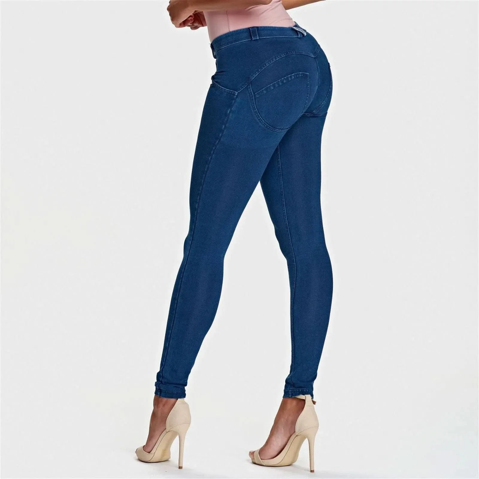 WRUP Denim - Mid Rise - Full Length - Dark Blue + Blue Stitching - Image 4