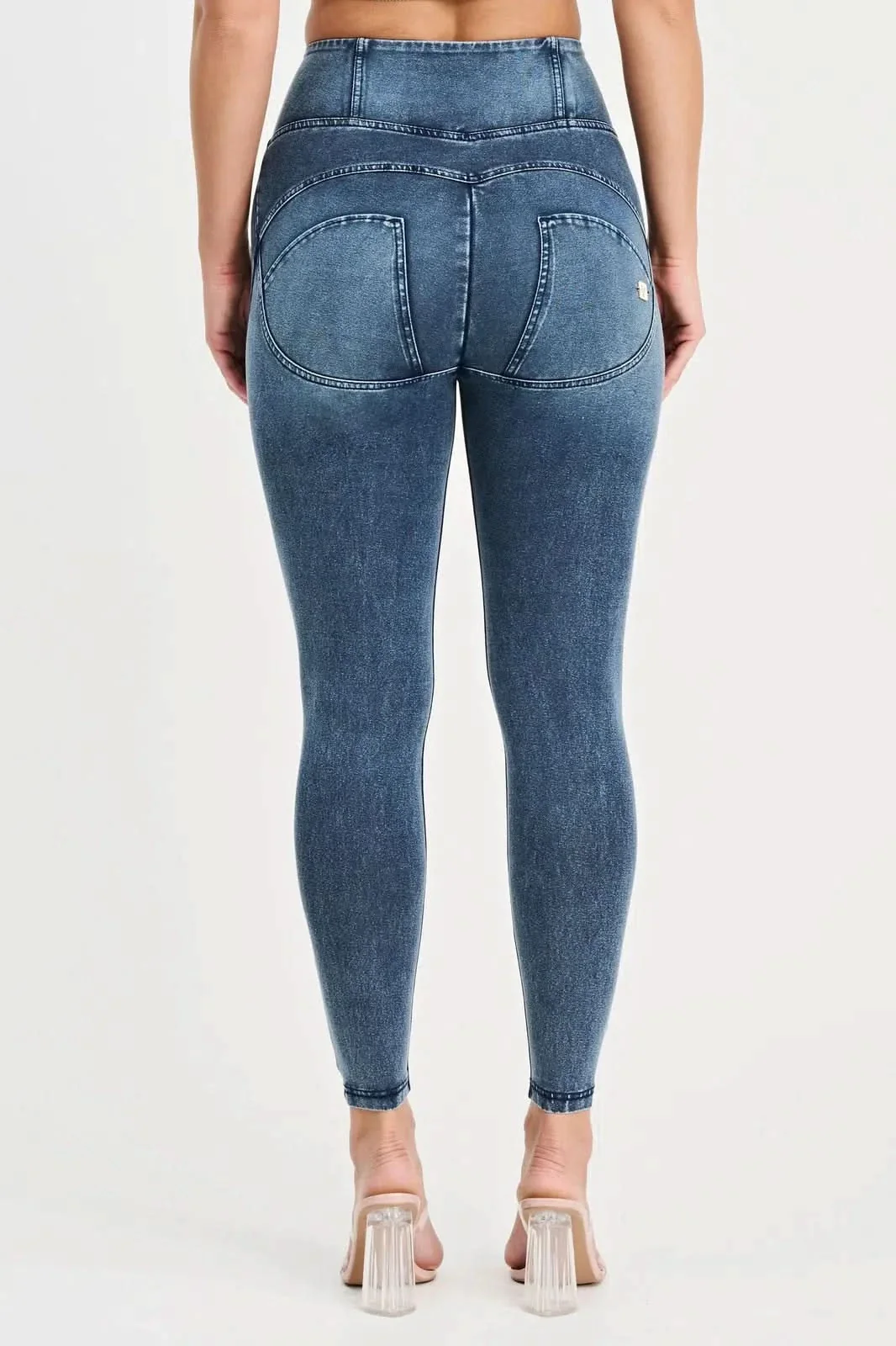 WRUP Denim with Feature Seam - High Waisted - 7/8 Length - Vintage Blue + Blue Stitching - Image 9