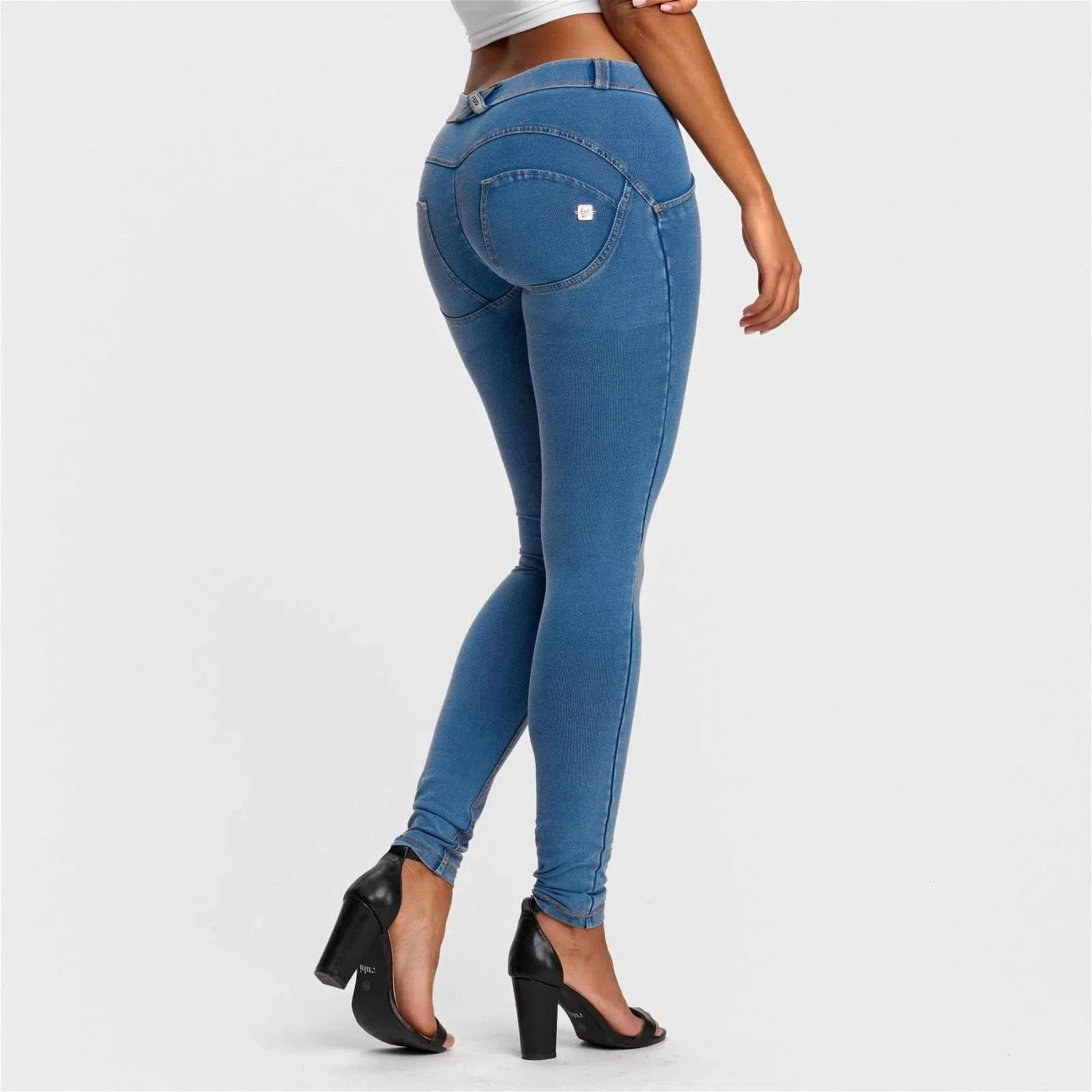 WRUP Denim - Mid Rise - Full Length - Light Blue + Yellow Stitching - Image 7