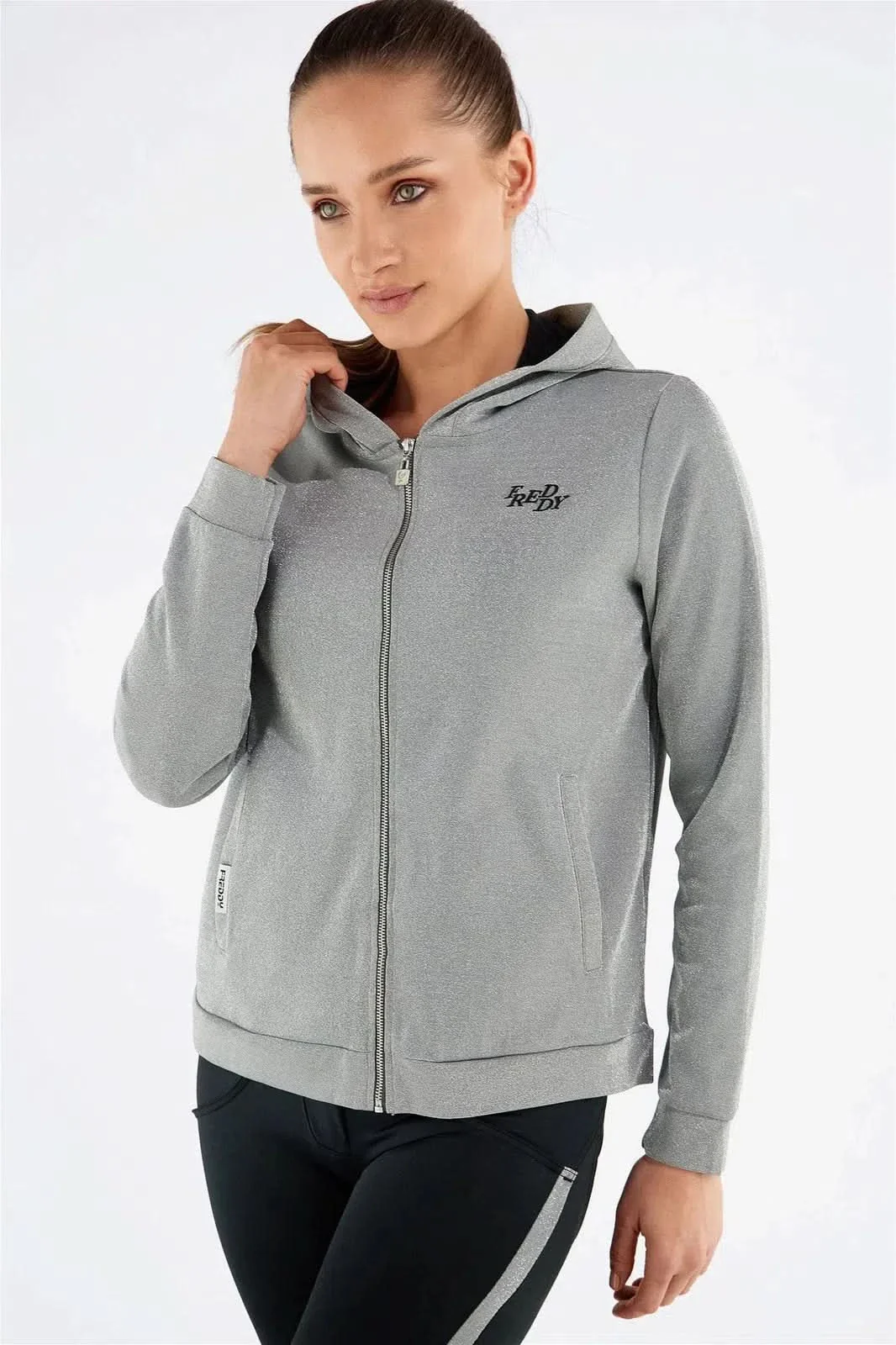 WRUP Tracksuit with Lurex Sweatshirt - Mid waist - Ankle Length - Lurex Silver + Black - Image 3