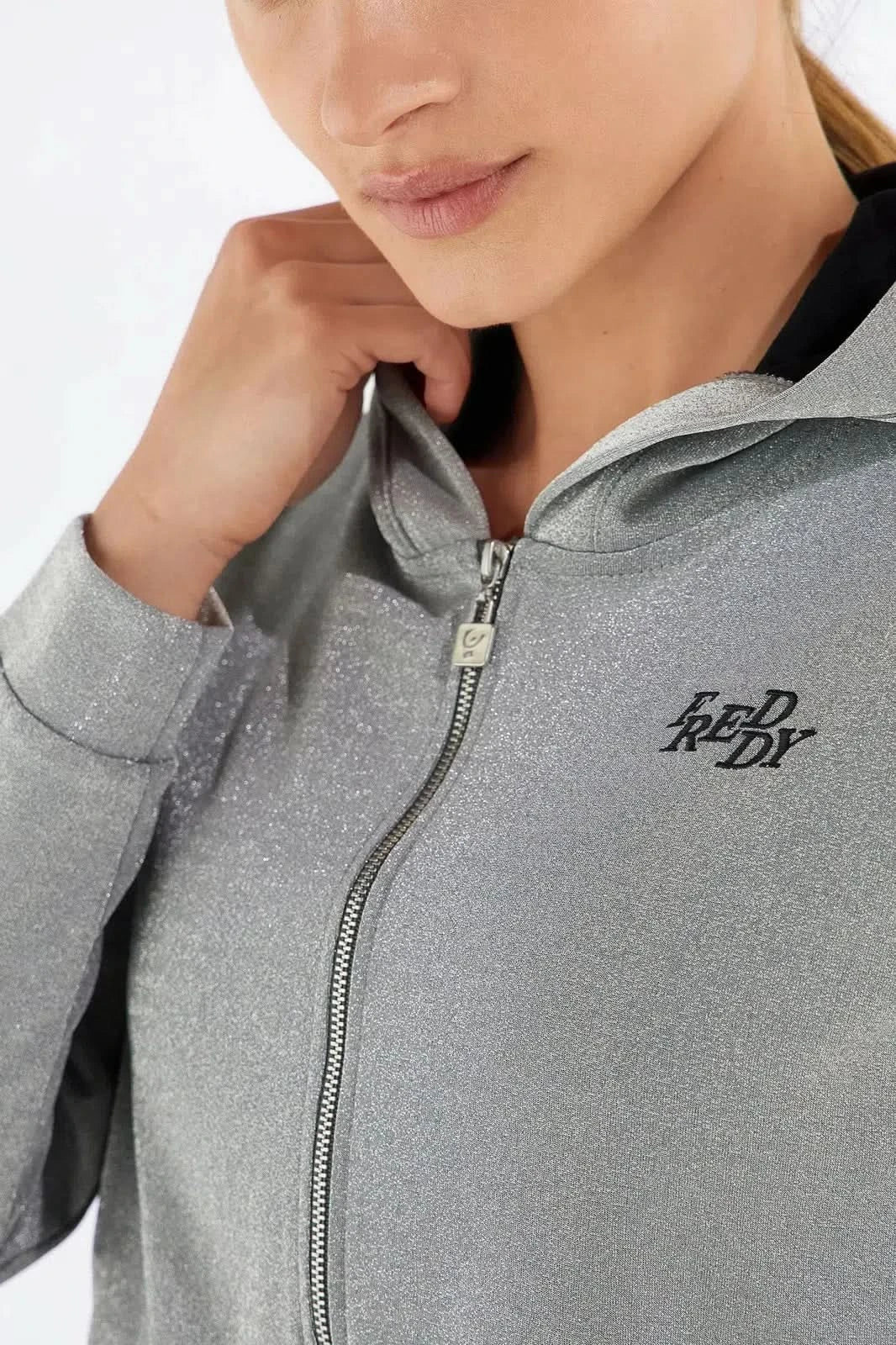 WRUP Tracksuit with Lurex Sweatshirt - Mid waist - Ankle Length - Lurex Silver + Black - Image 4