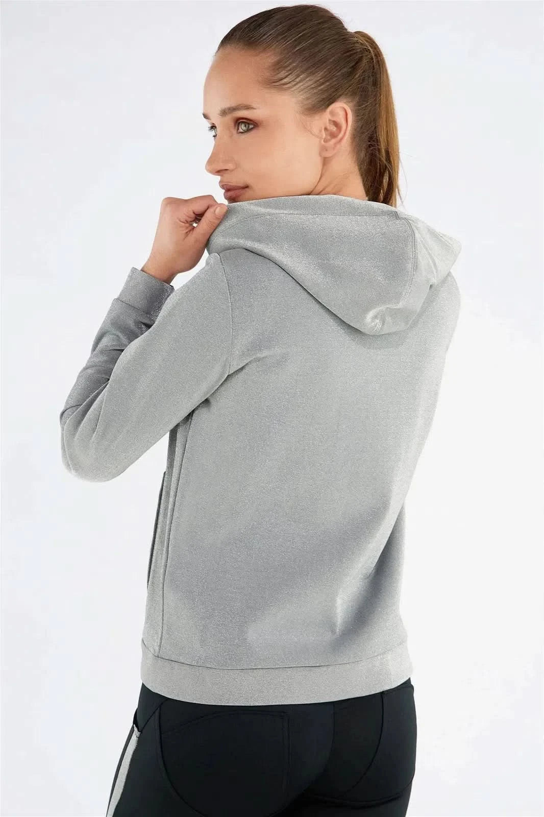 WRUP Tracksuit with Lurex Sweatshirt - Mid waist - Ankle Length - Lurex Silver + Black - Image 5