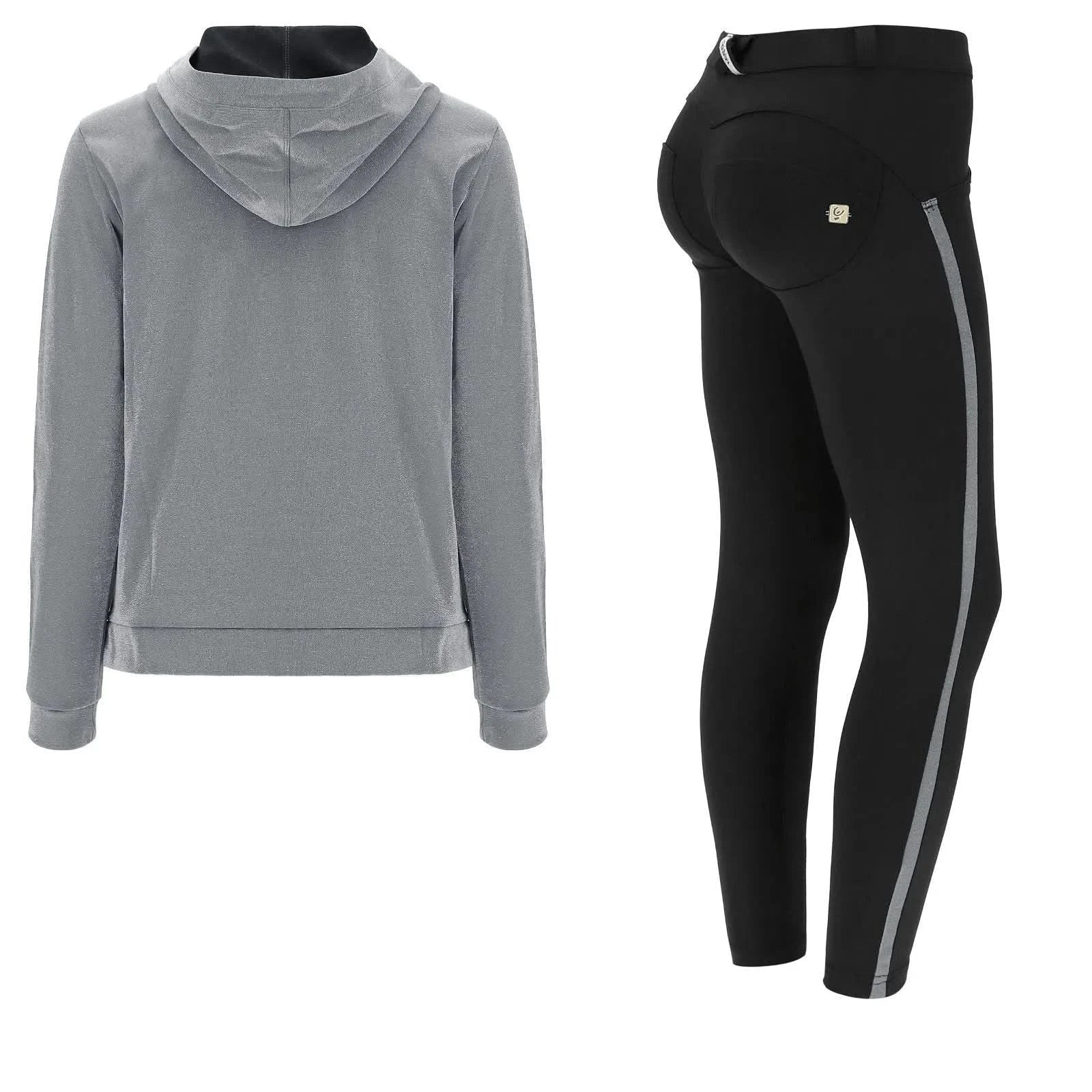 WRUP Tracksuit with Lurex Sweatshirt - Mid waist - Ankle Length - Lurex Silver + Black - Image 9