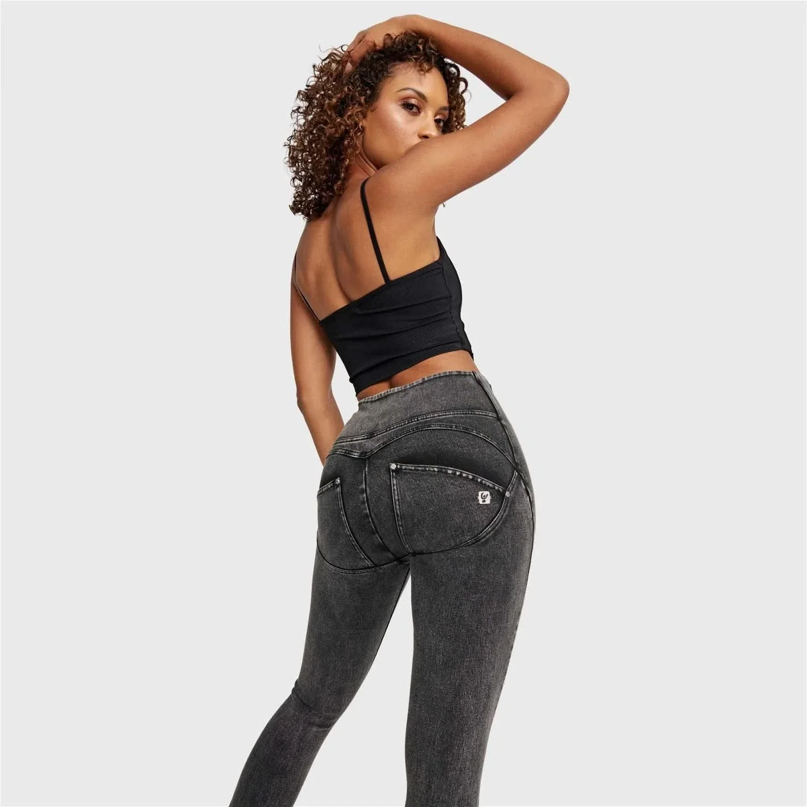 WRUP SNUG Jeans - High Waisted - Full Length - Washed Black + Black Stitching - Image 3