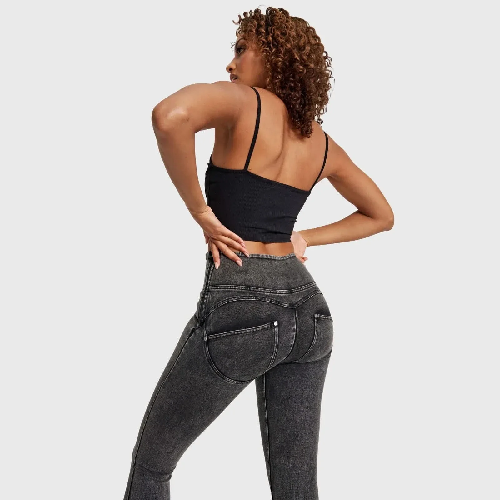 WRUP SNUG Jeans - High Waisted - Full Length - Washed Black + Black Stitching - Image 4