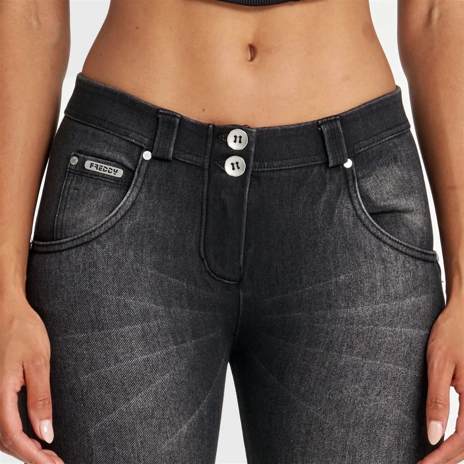 WRUP SNUG Jeans - Mid Rise - Full Length - Black + Black Stitching - Image 9