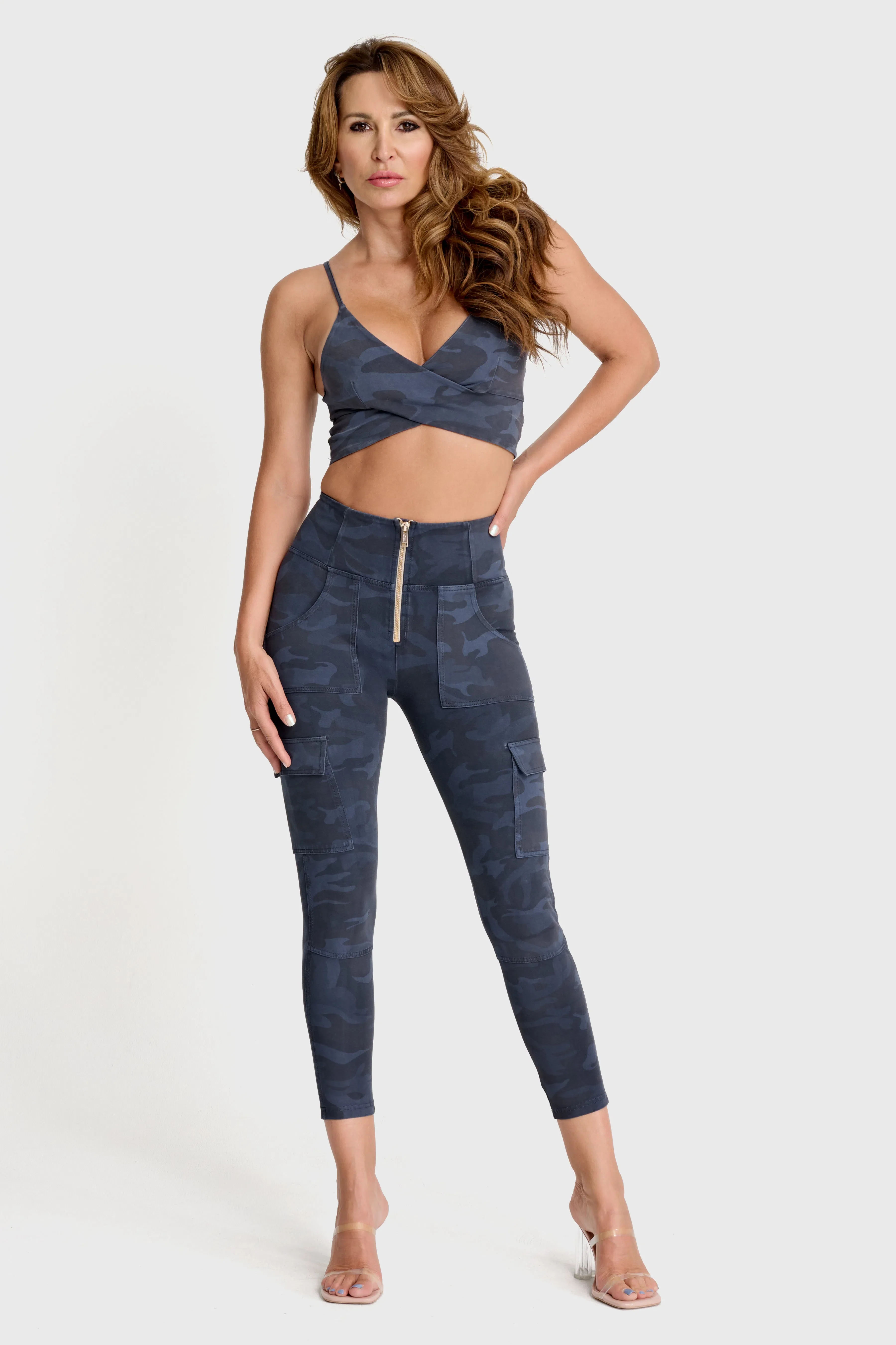 WRUP Cargo Fashion - High Waisted - 7/8 Length - Navy Blue Camo - Image 3