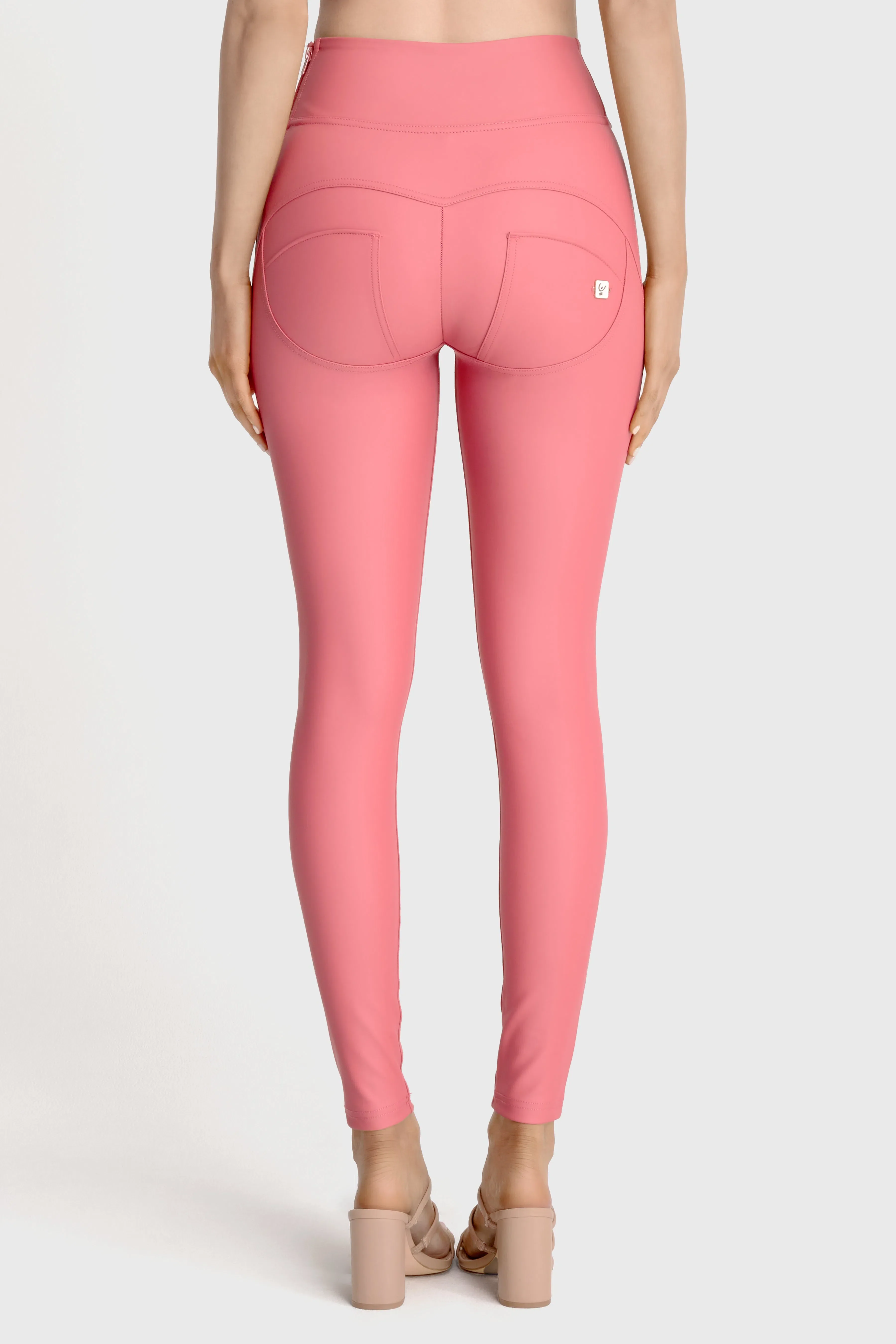 WRUP Faux Leather with Button Detail - Super High Waisted - Full Length - Rosey Pink - Image 8
