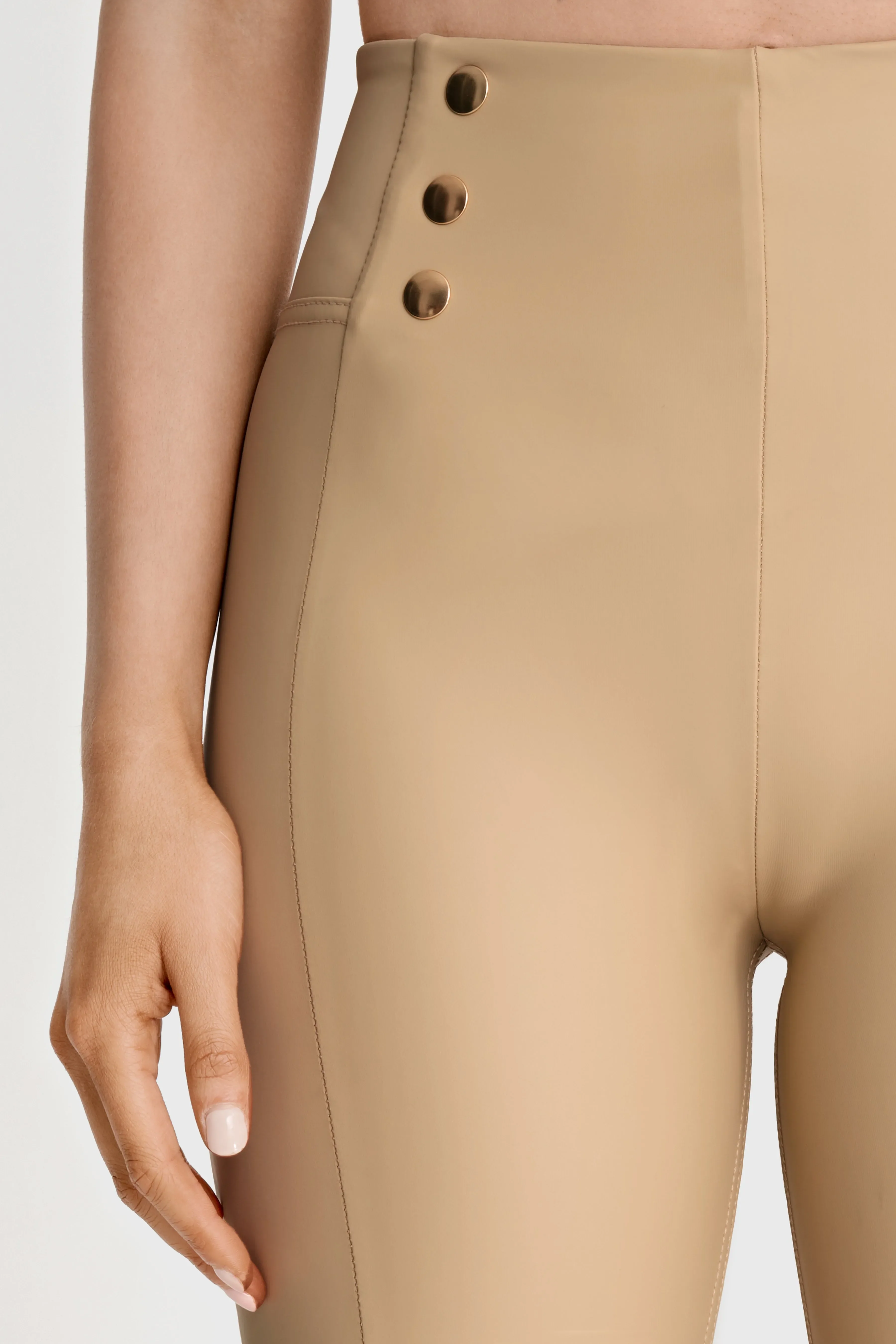 WRUP Faux Leather with Button Detail - Super High Waisted - Full Length - Sand - Image 9